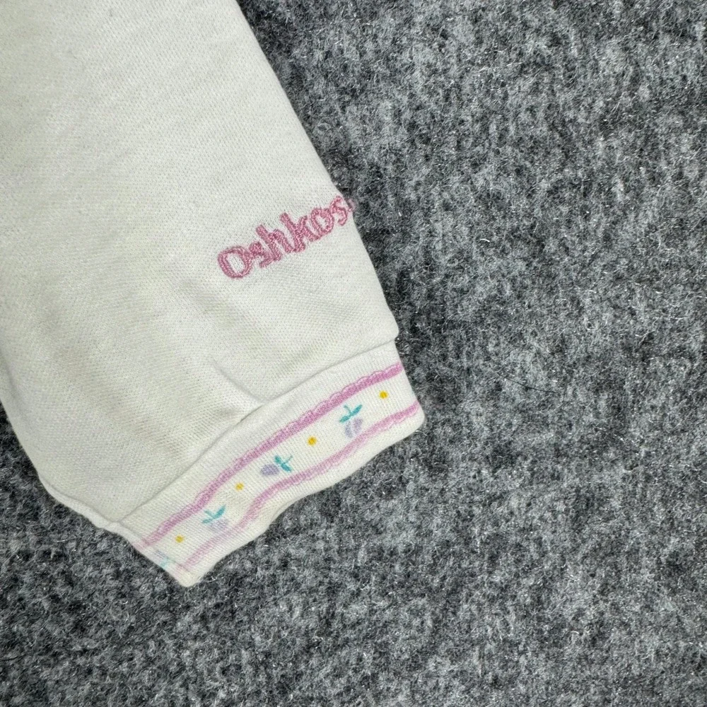 OshKosh B'gosh Turtleneck Girls Size 5 Cream Ruffle Shoulder Floral Trim Vintage